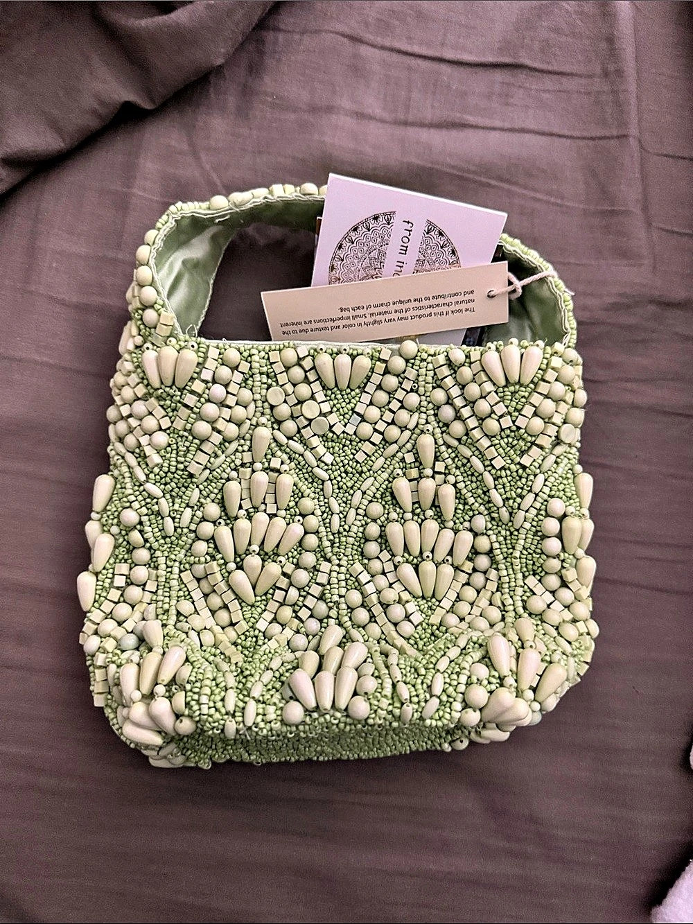 Beaded Mini Bag in Green & White NWT